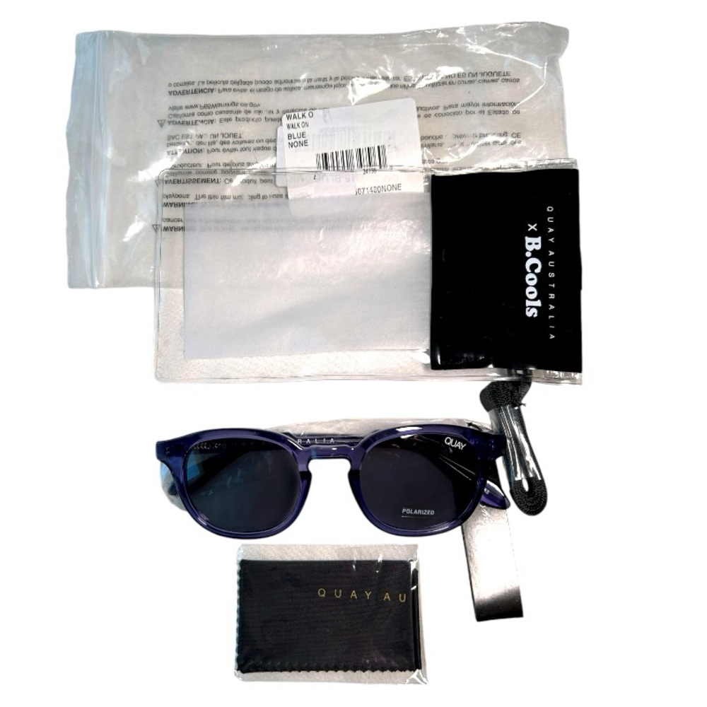 Quay Australia Walk On Sunglasses Round Blue Frame Smoke Lens Pouch + Wipe NWT - Picture 3 of 12